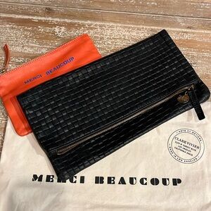 Clare Vivier unlined fold over clutch with smaller orange coin pouch